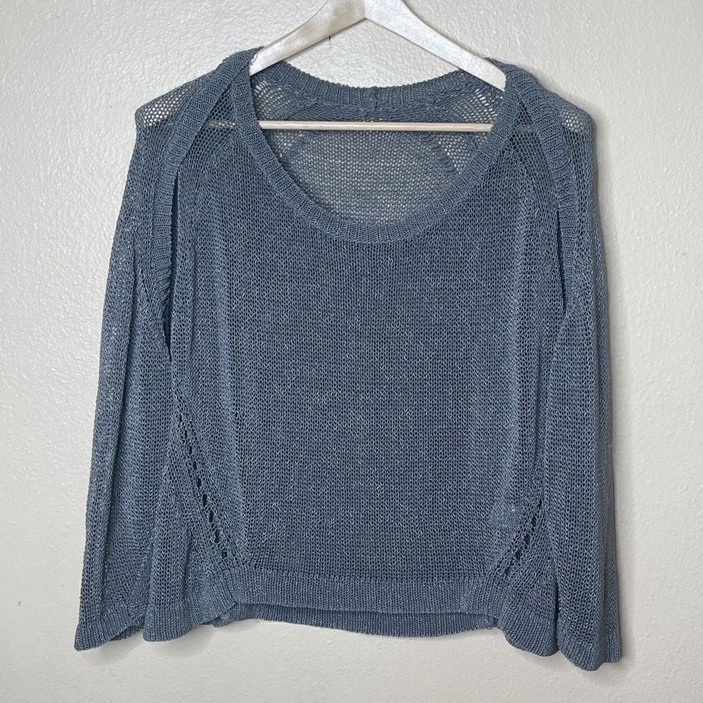 VPL Sweater Women's Large Gray Silver Knitted Linen Bland Round Neck